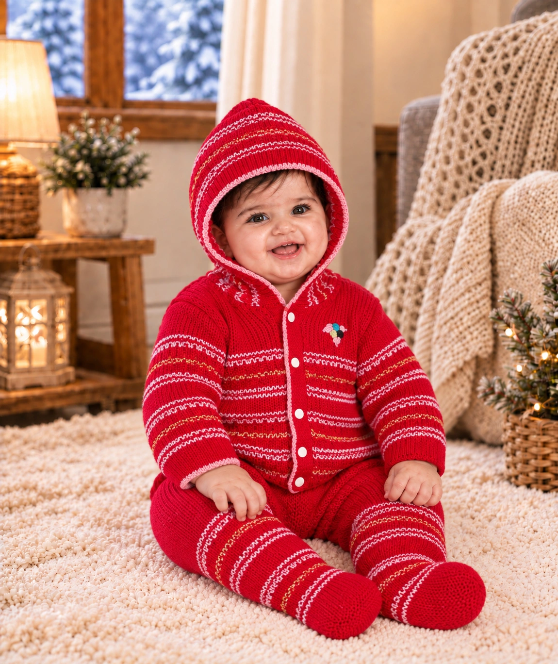 Anixa Kids 3 Piece Woolen Sweater Set - Red 1