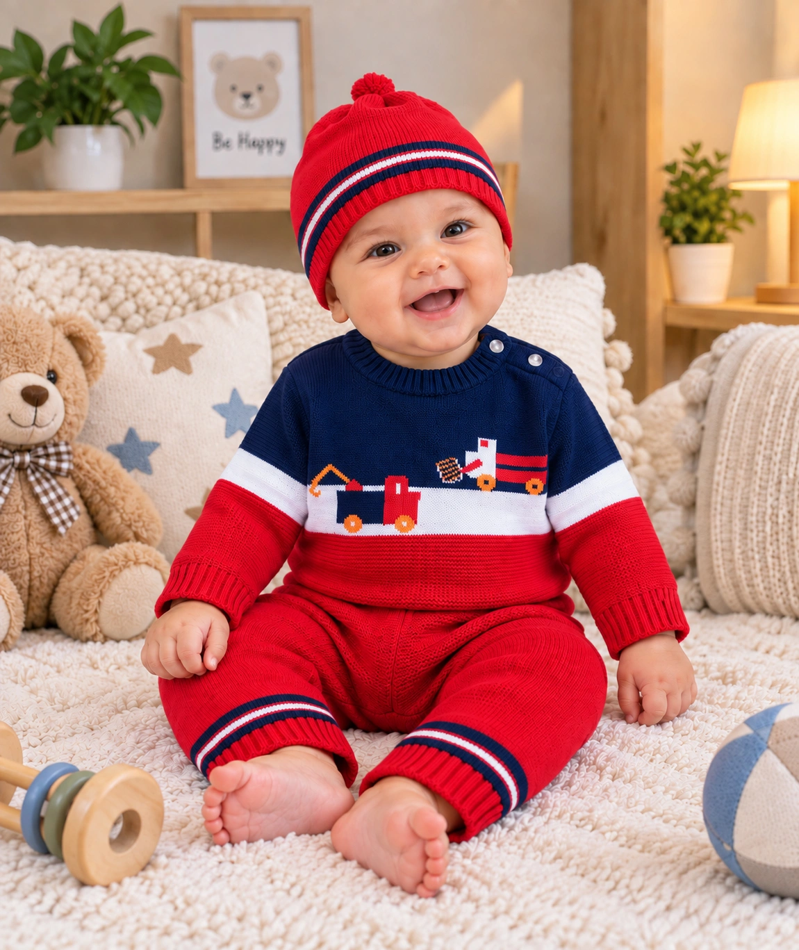 Anixa Kids 3 Piece Truck Design Knitted Sweater Set Navy -1