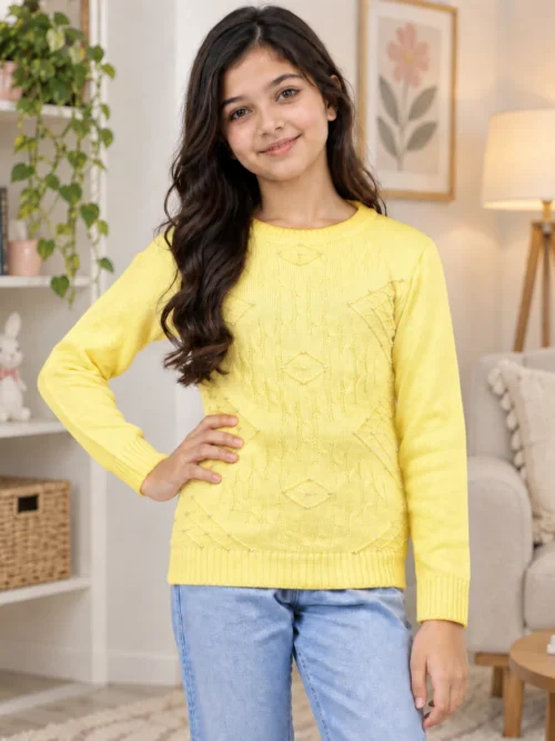 Anixa Girls Woolen Arrow Sweater Yellow-1