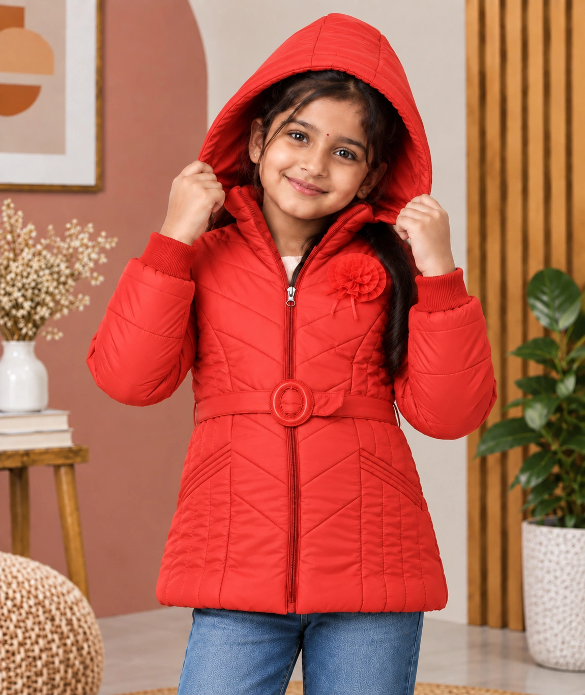 Anixa Girls Winter Puffer Jacket Red -1