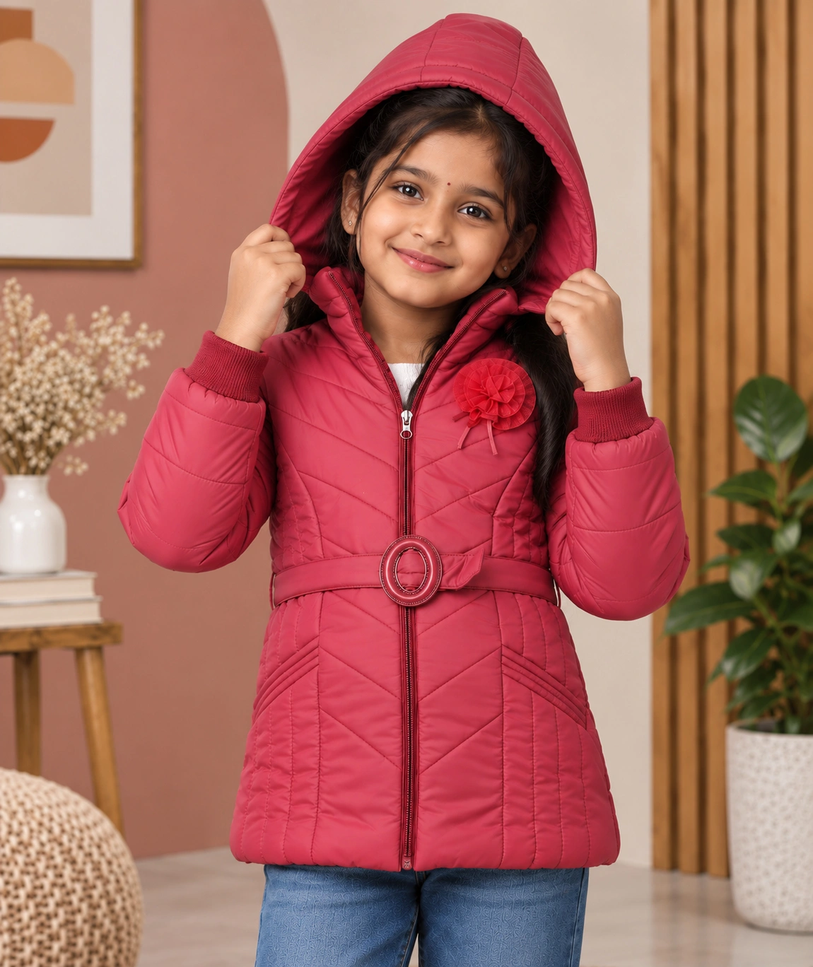 Anixa Girls Winter Puffer Jacket Maroon -1