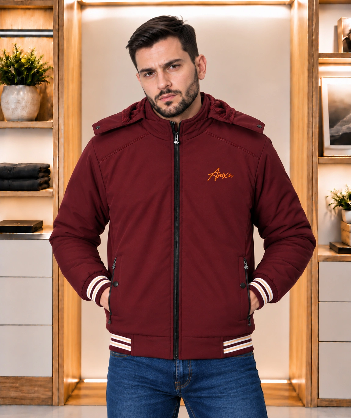 Anixa Men's Full Zip Jacket - Maroon 1 Anixa Men's Full Zip Jacket - Maroon 1