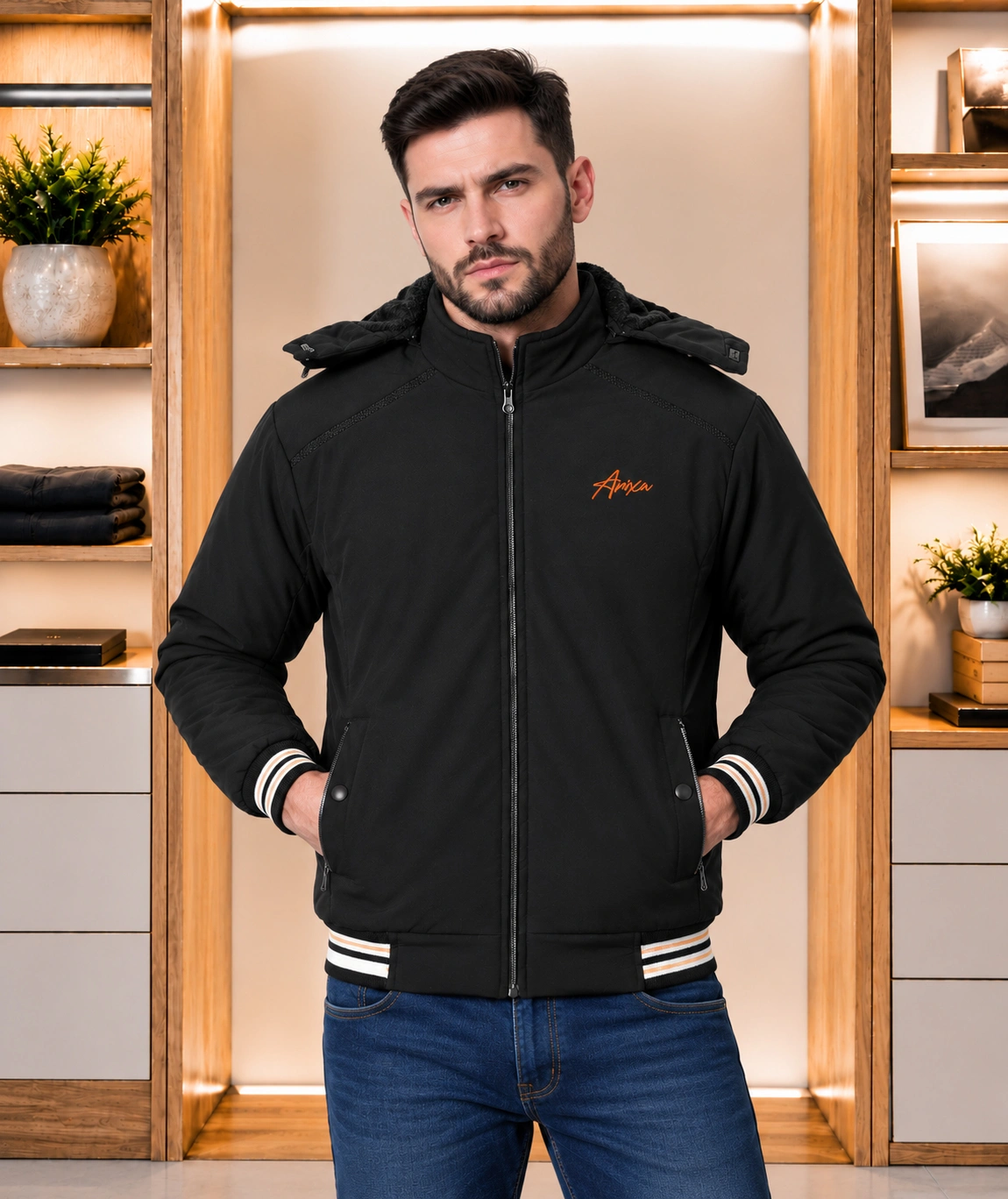 Anixa Men's Full Zip Jacket -Black 1 Anixa Men's Full Zip Jacket -Black 1
