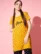 Anixa Women's Heart Printed T-Shirt Dress with Round Neck mustard -1
