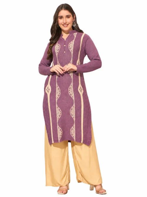 Anixa Women's Winter Woolen Button Kurti Purpel-1