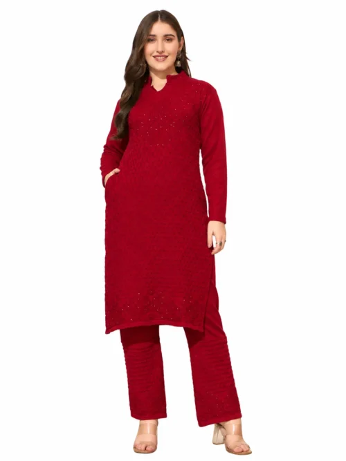 Anixa Women's Winter Woolen Sippi Suit Red-1