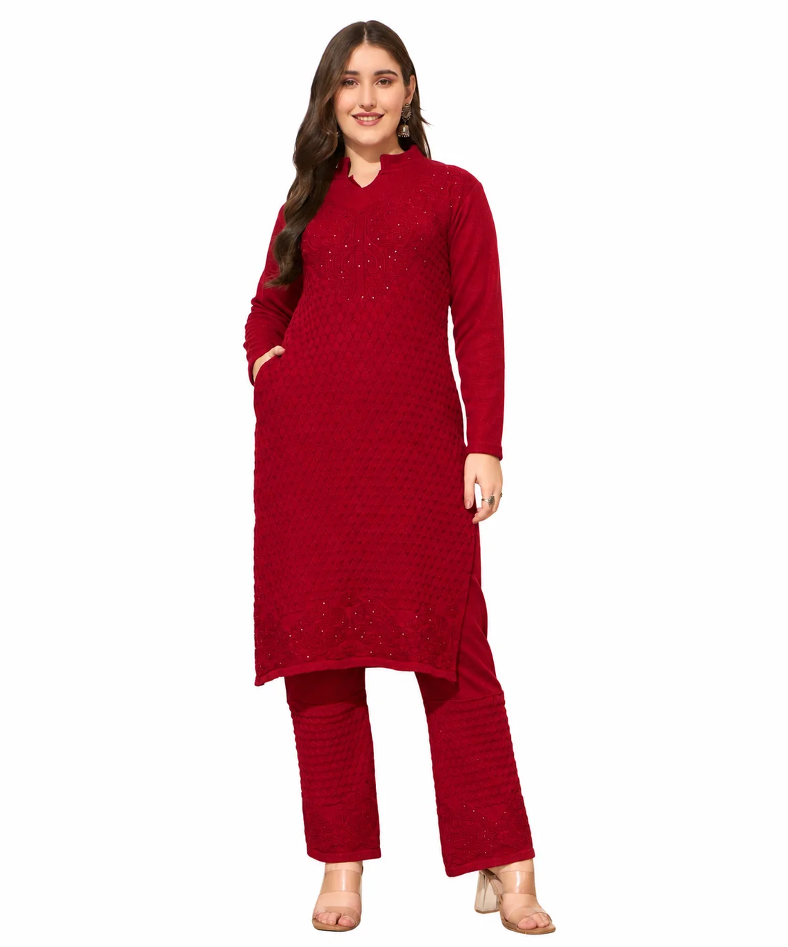 Anixa Women's Winter Woolen Sippi Suit Red-1 Anixa Women's Winter Woolen Sippi Suit Red-1