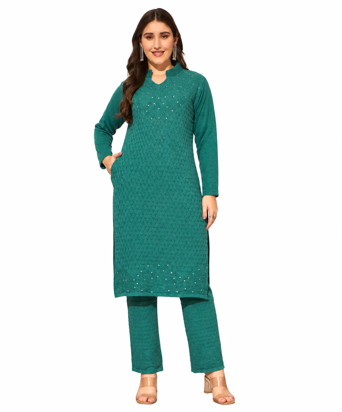 Anixa Women's Winter Woolen Sippi Suit Aqua Blue-1 Anixa Women's Winter Woolen Sippi Suit Aqua Blue-1