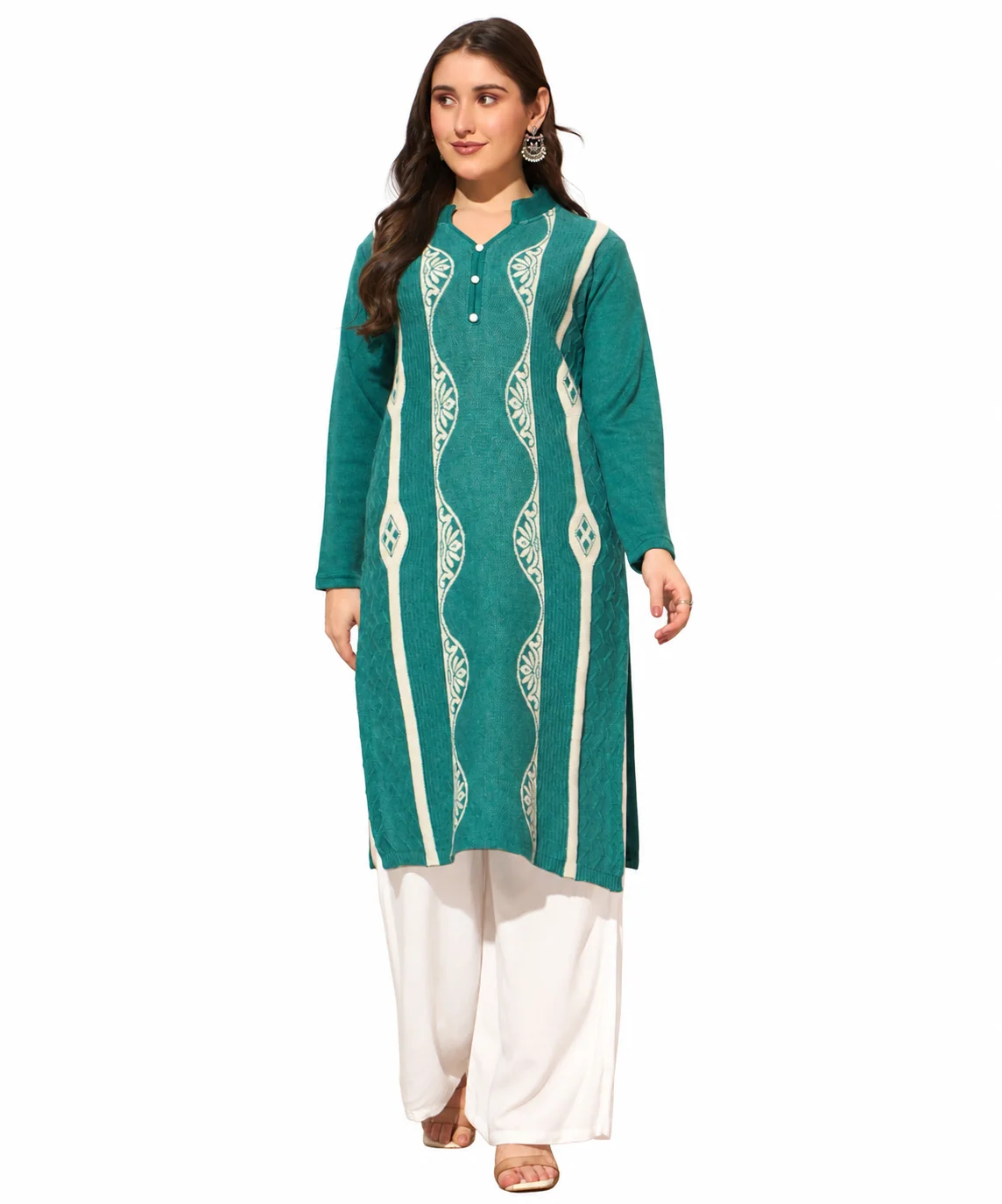 Anixa Women's Winter Woolen Button Kurti Sky-1