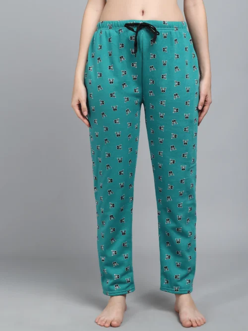 Anixa Women's Butterfly Printed Woolen Pyjama Green-1