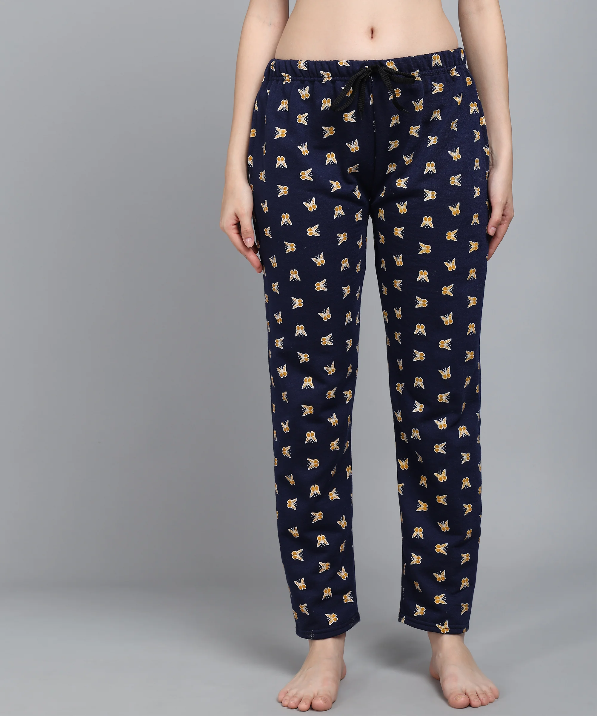 Anixa Women's Butterfly Printed Woolen Pyjama Navy-1