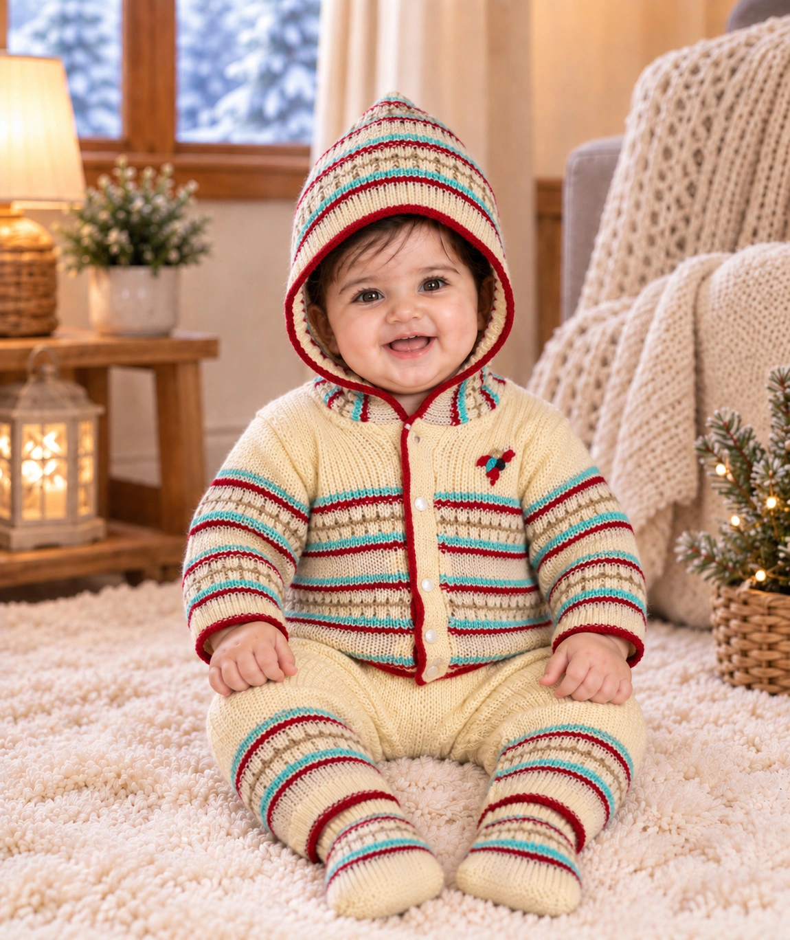 Anixa Kids 3 Piece Woolen Sweater Set - Dark Cream 1