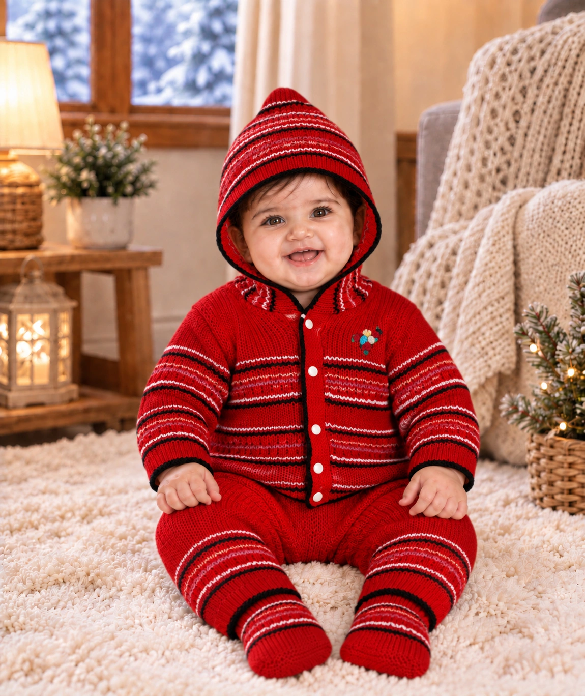 Anixa Kids 3 Piece Woolen Sweater Set - Maroon 1