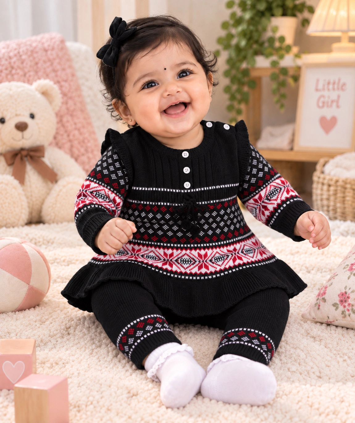 Anixa Girls 2 Piece Woolen Sweater Set Black -1
