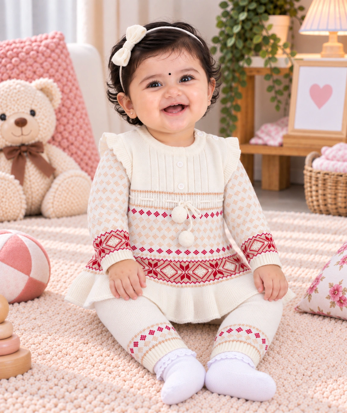 Anixa Girls 2 Piece Woolen Sweater Set White -1