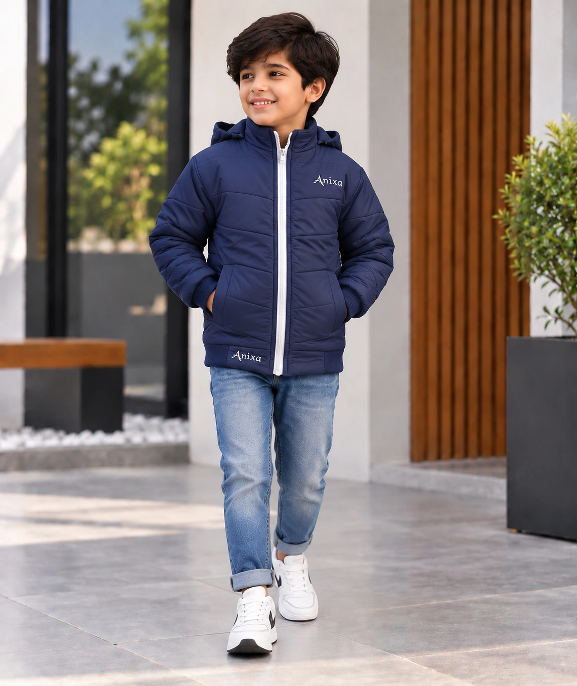 Anixa Boys Plain Winter Jacket Navy -1
