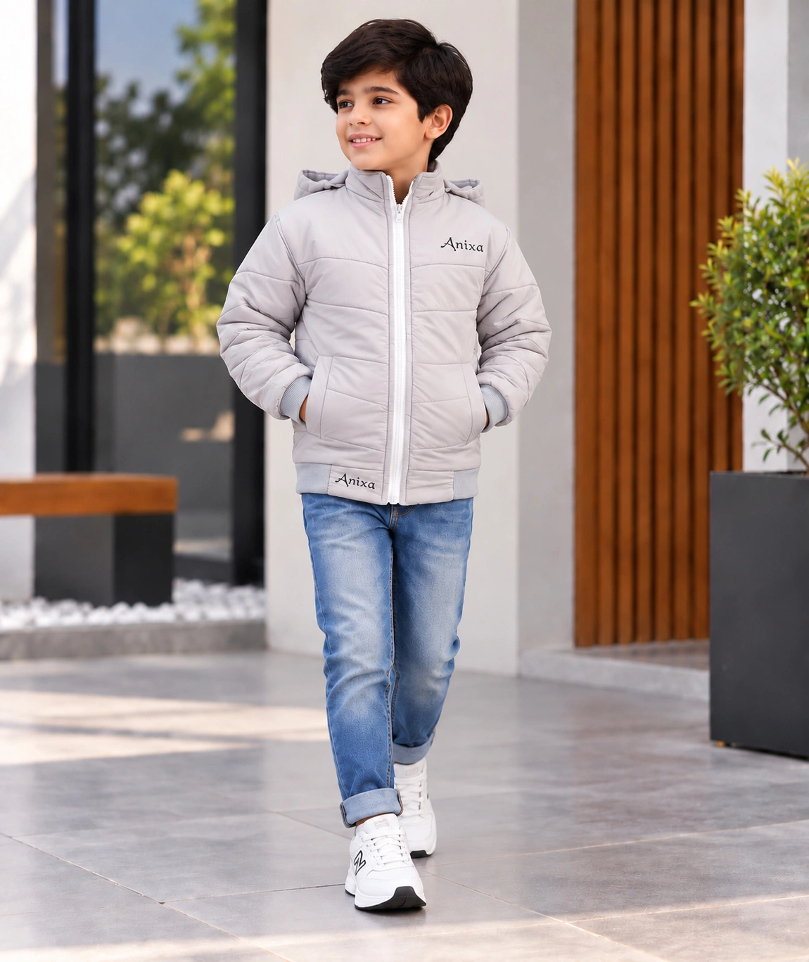 Anixa Boys Plain Winter Jacket Grey -1