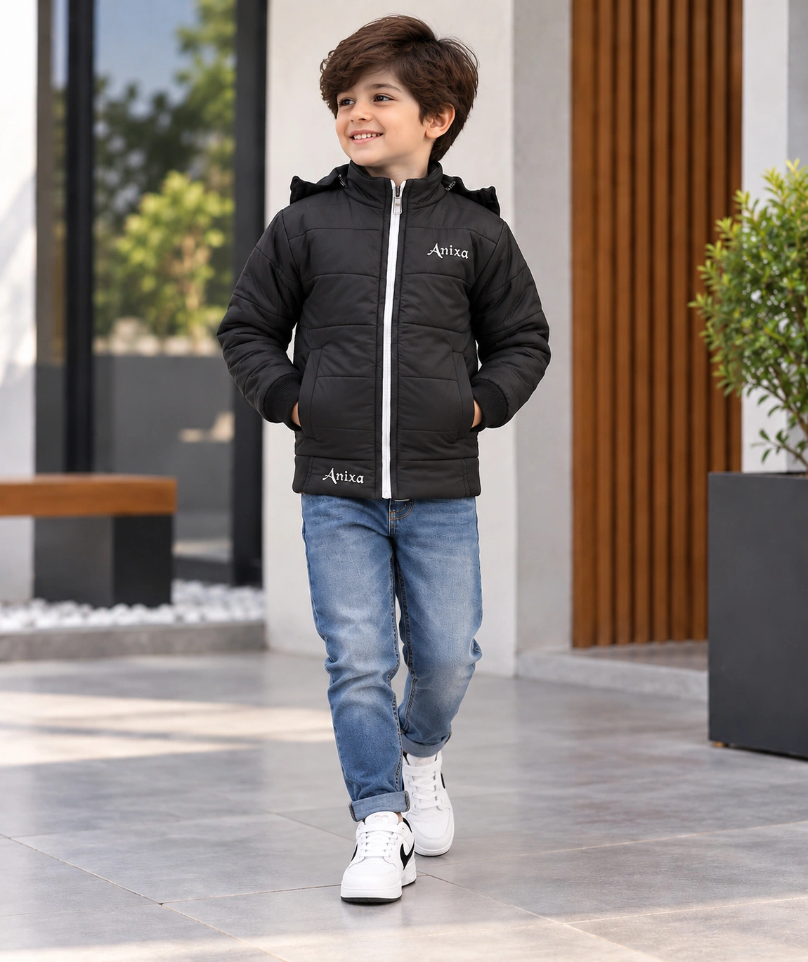 Anixa Boys Plain Winter Jacket Black -1