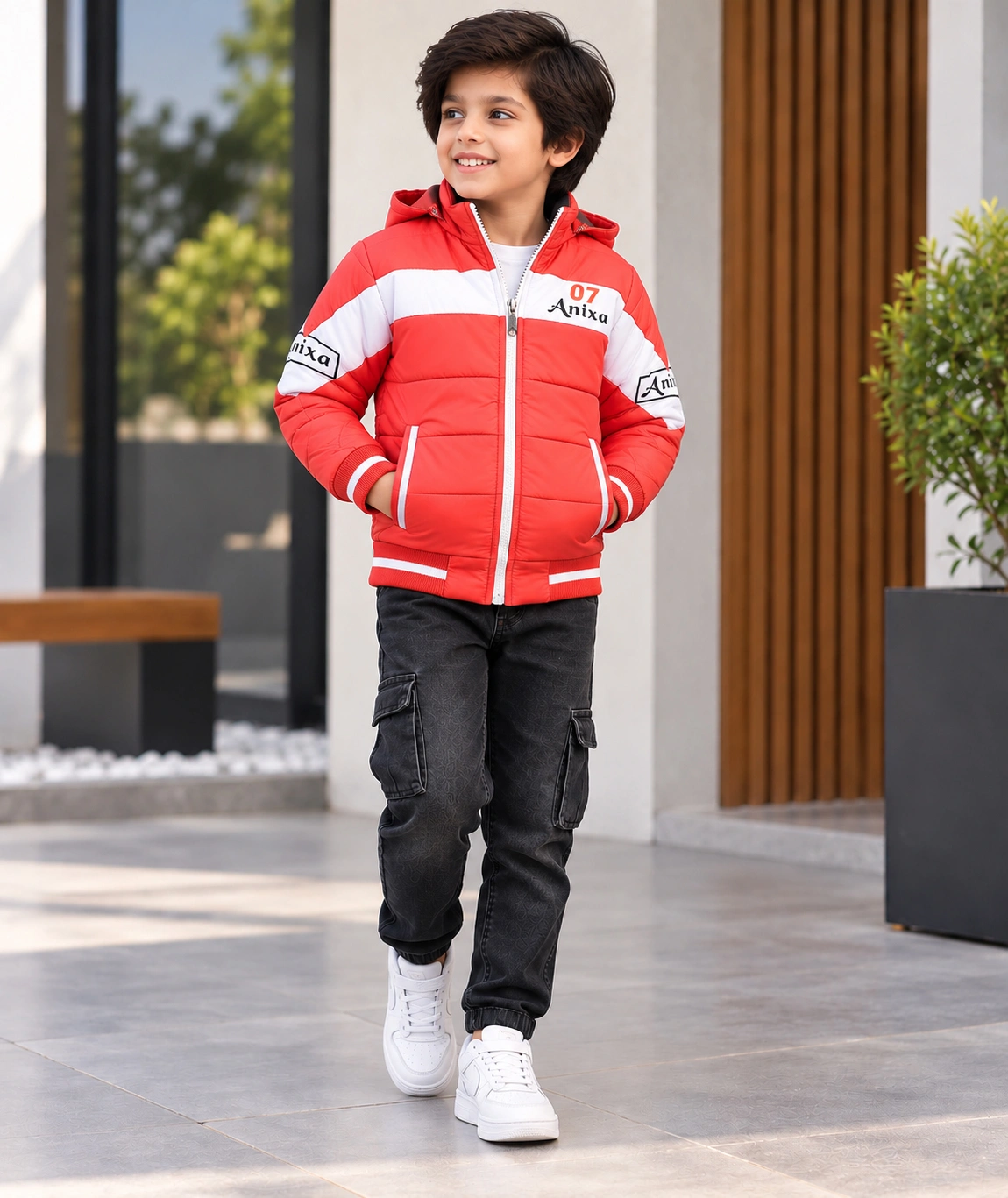 Anixa Boys Padded Winter Jacket Red -1