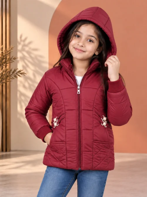 Anixa Girls Moti Quilted Winter Jacket maroon -1