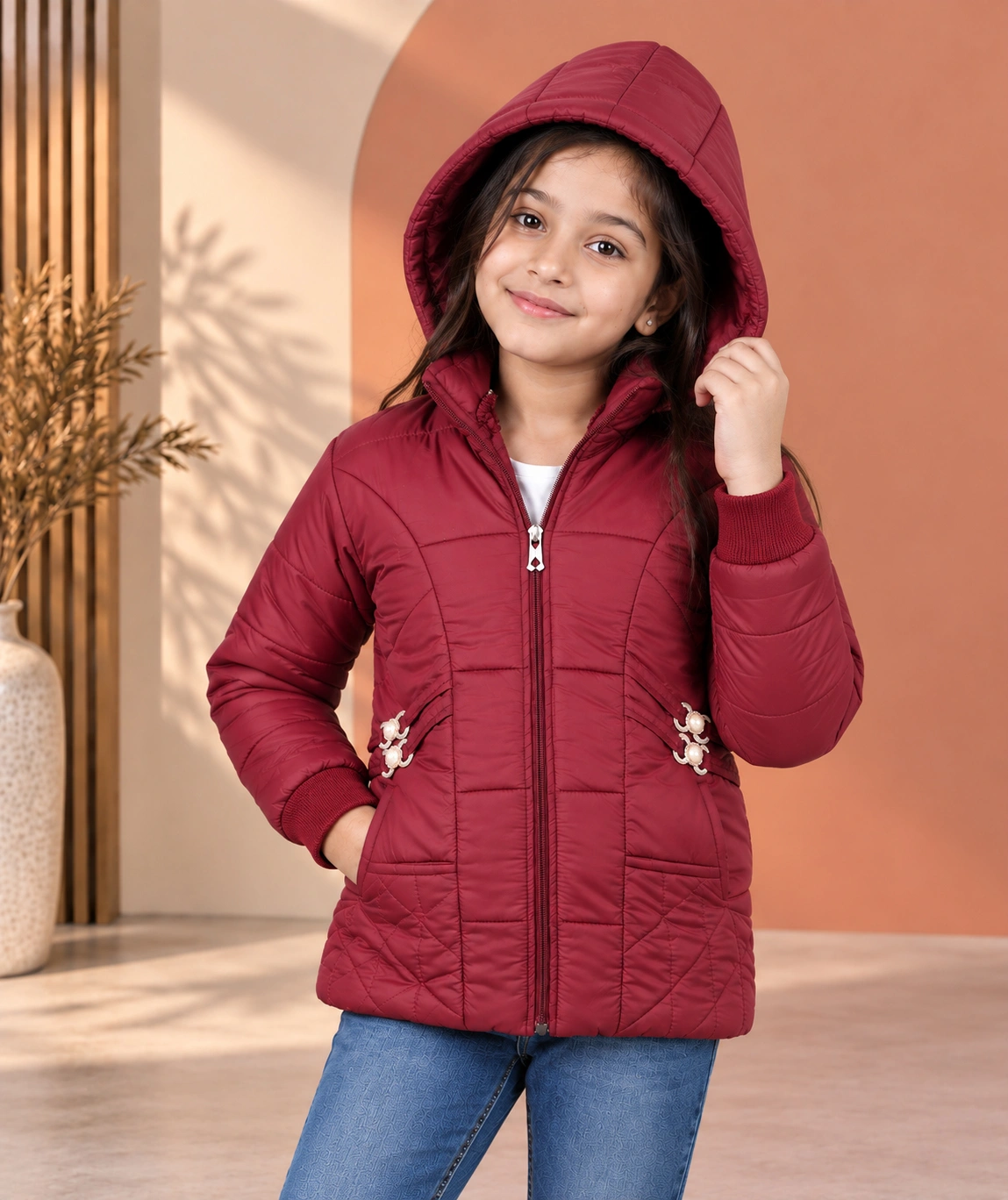 Anixa Girls Moti Quilted Winter Jacket maroon -1