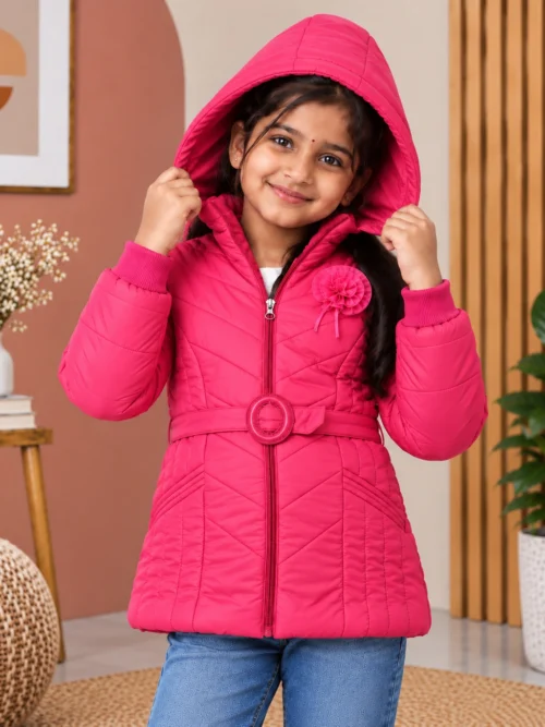 Anixa Girls Winter Puffer Jacket Pink -1