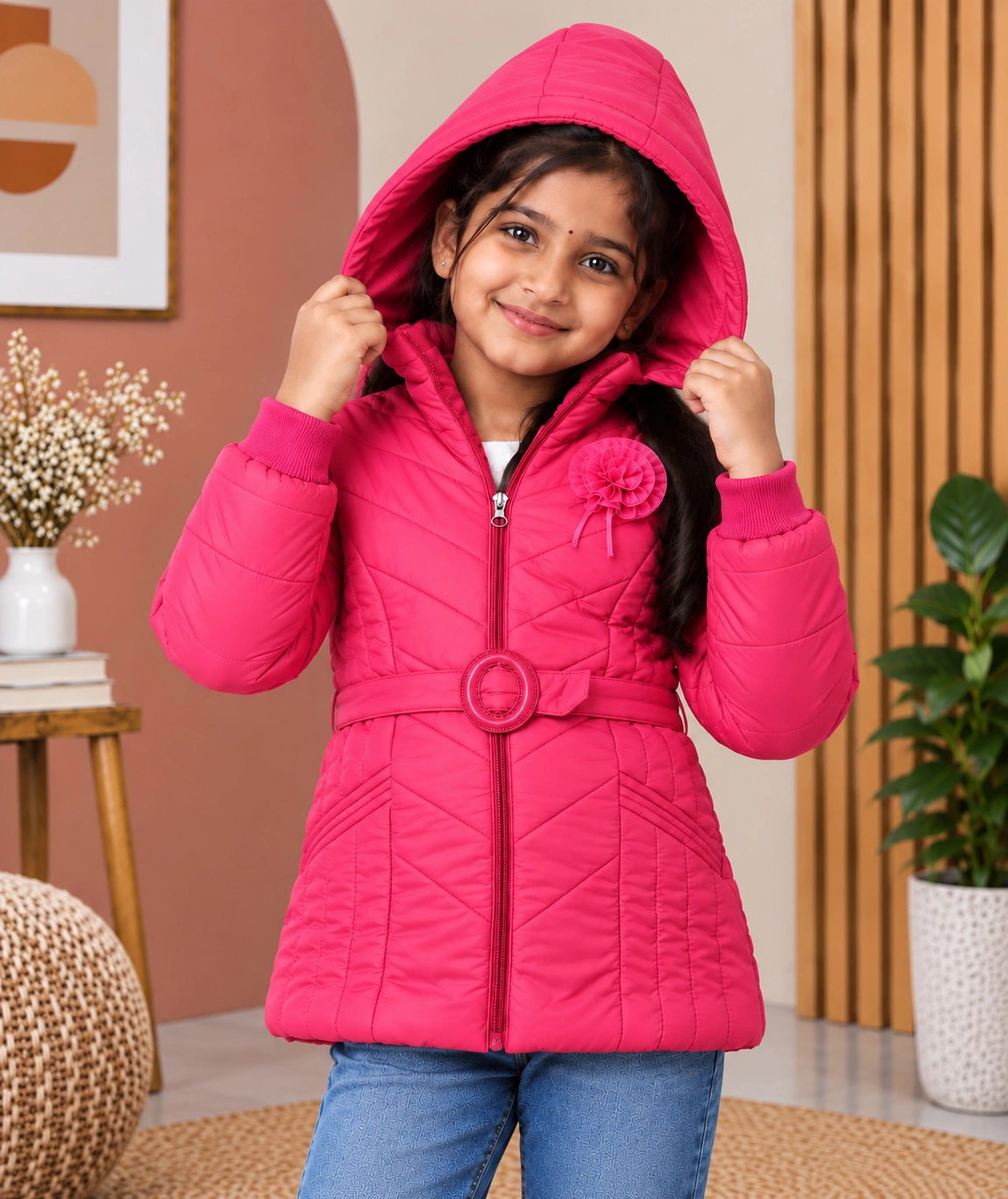 Anixa Girls Winter Puffer Jacket Pink -1