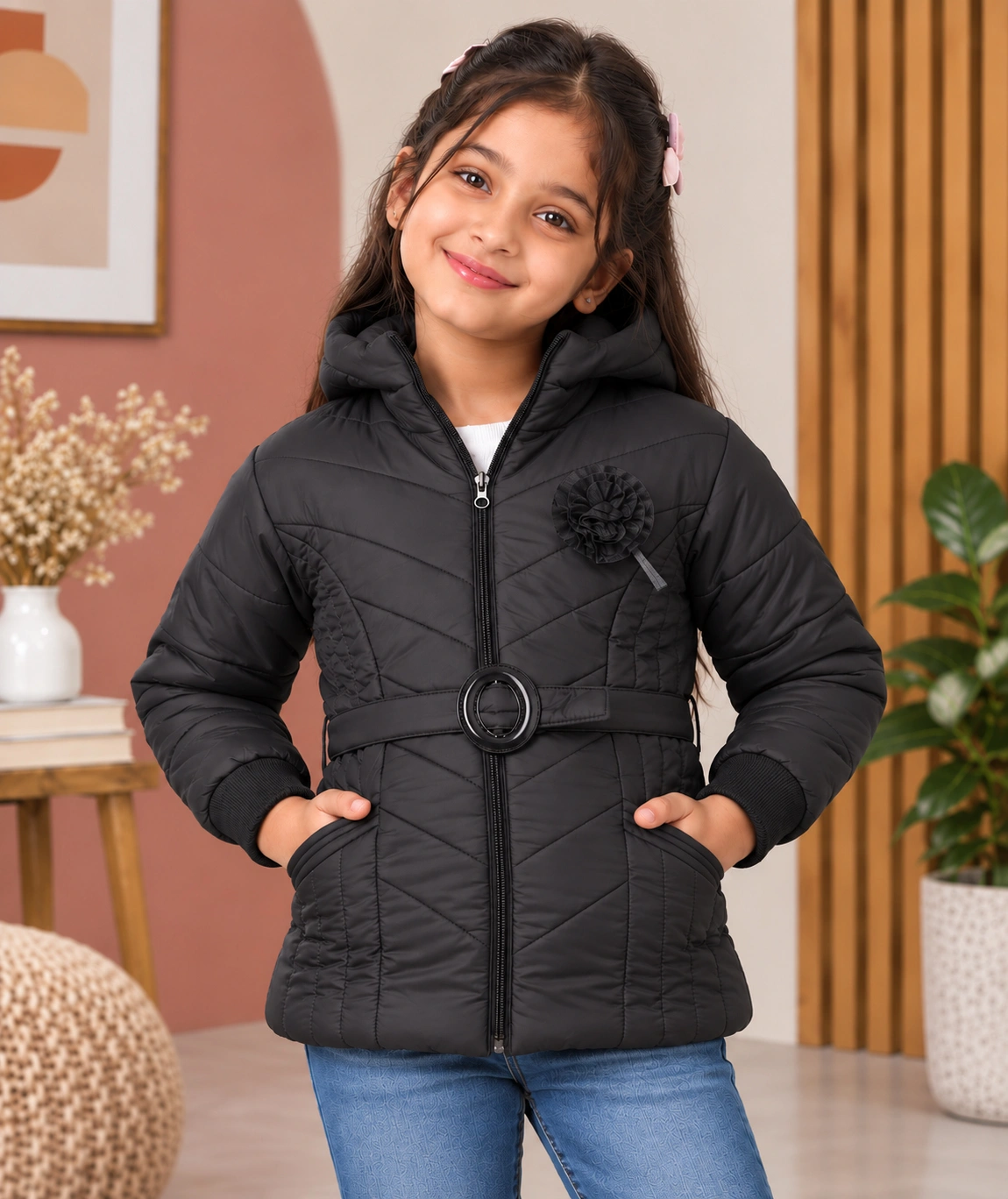 Anixa Girls Winter Puffer Jacket Black -1