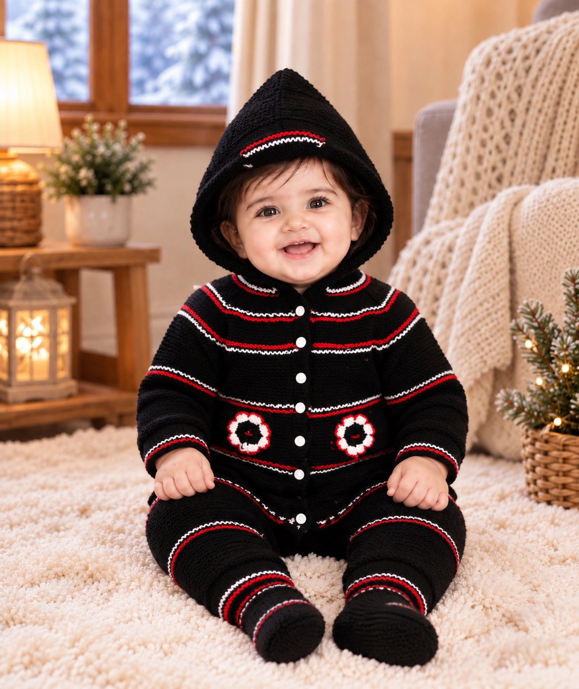 Anixa Kids 3 Piece Woolen Sweater Set - Black 1