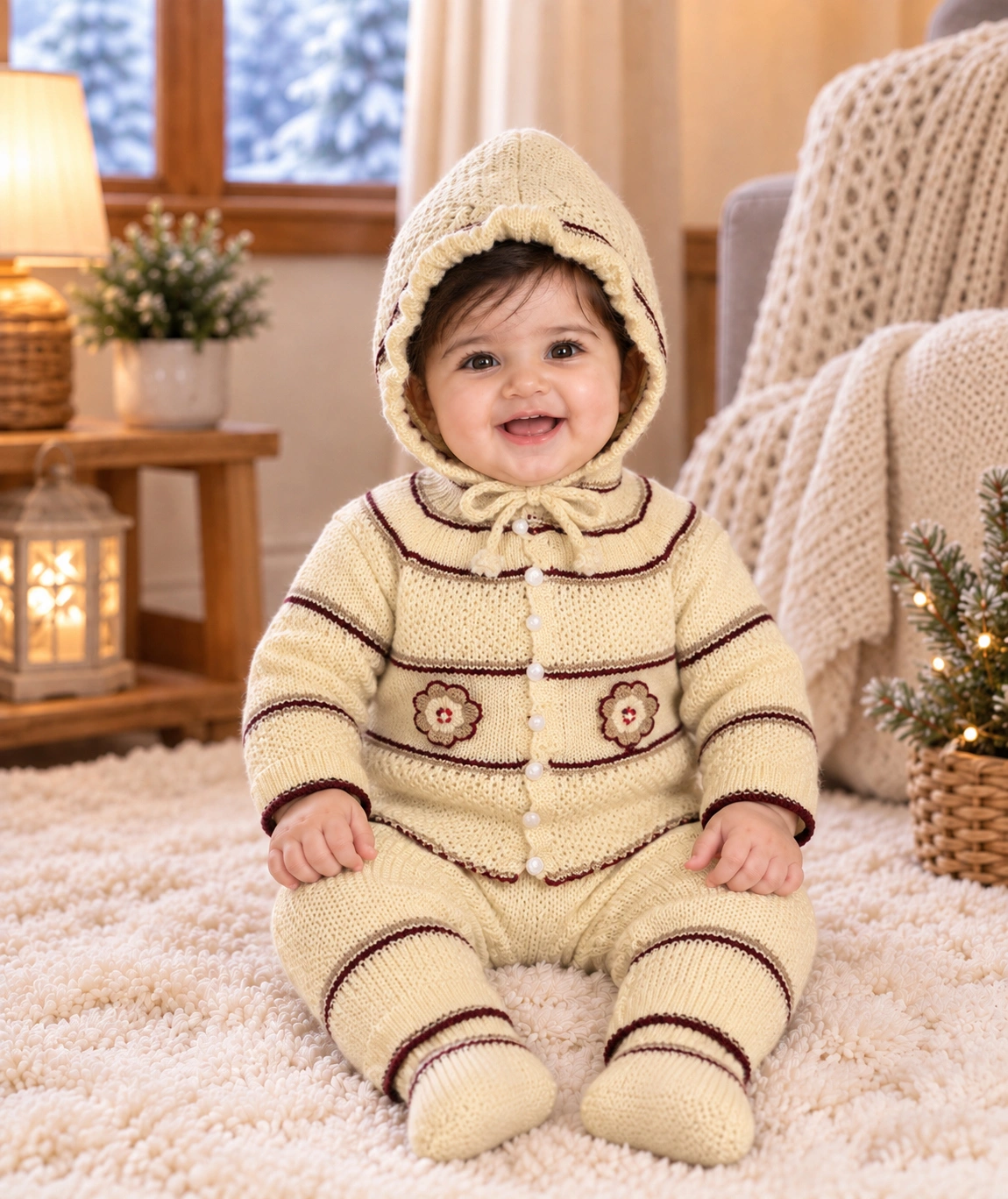Anixa Kids 3 Piece Woolen Sweater Set - Cream 1