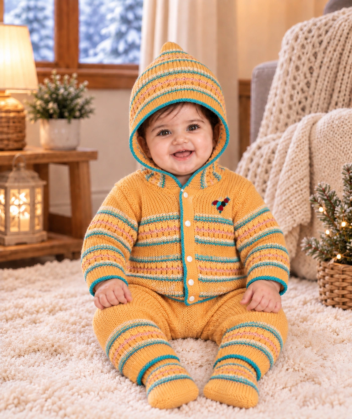 Anixa Kids 3 Piece Woolen Sweater Set - Dark Orange 1
